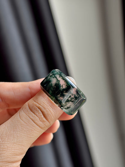 Natural Green Moss Agate Ring Square Style Size 2.0