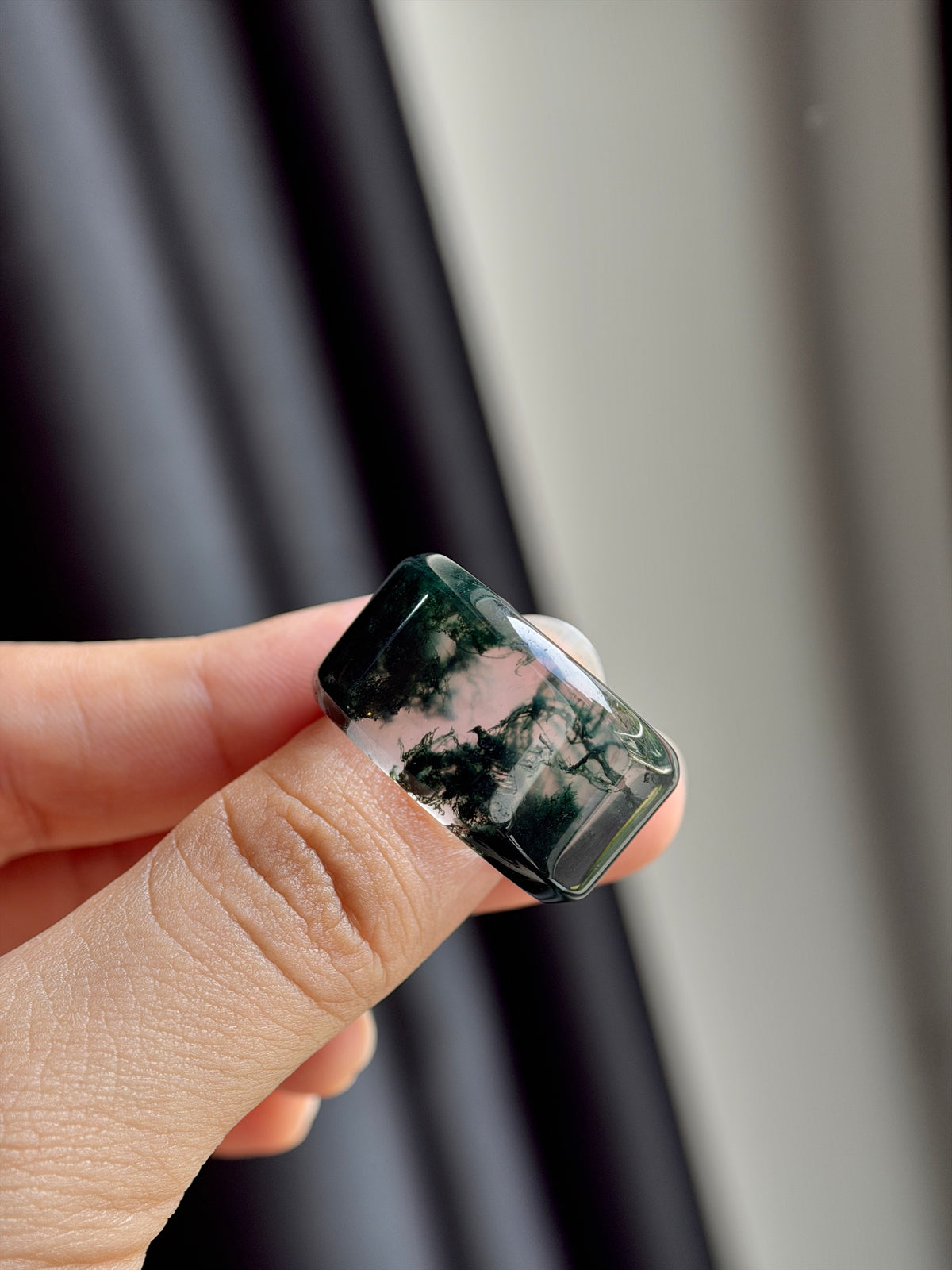 Natural Green Moss Agate Ring Square Style Size 2.0