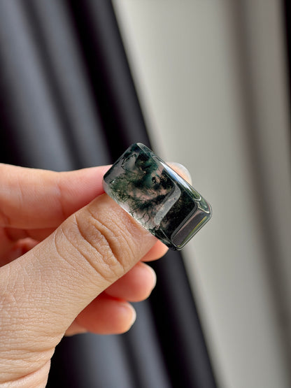 Natural Green Moss Agate Ring Square Style Size 2.0