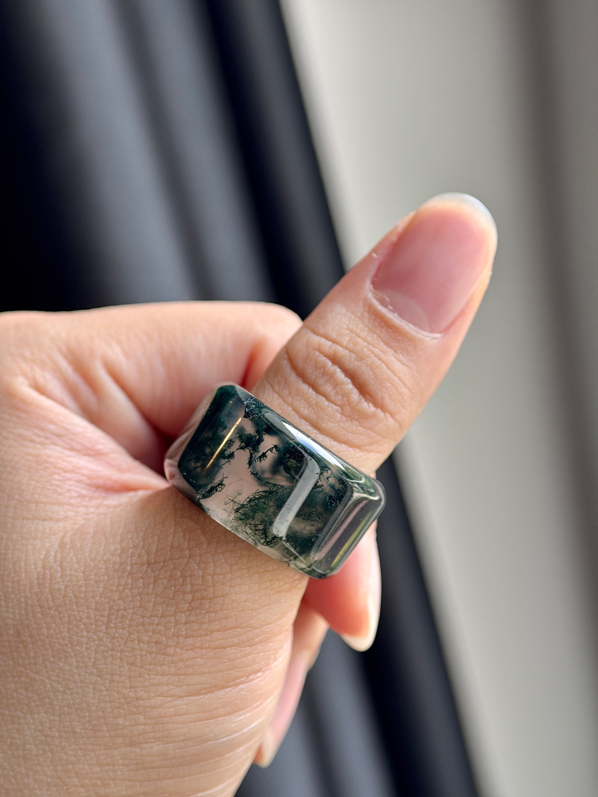 Natural Green Moss Agate Ring Square Style Size 2.0
