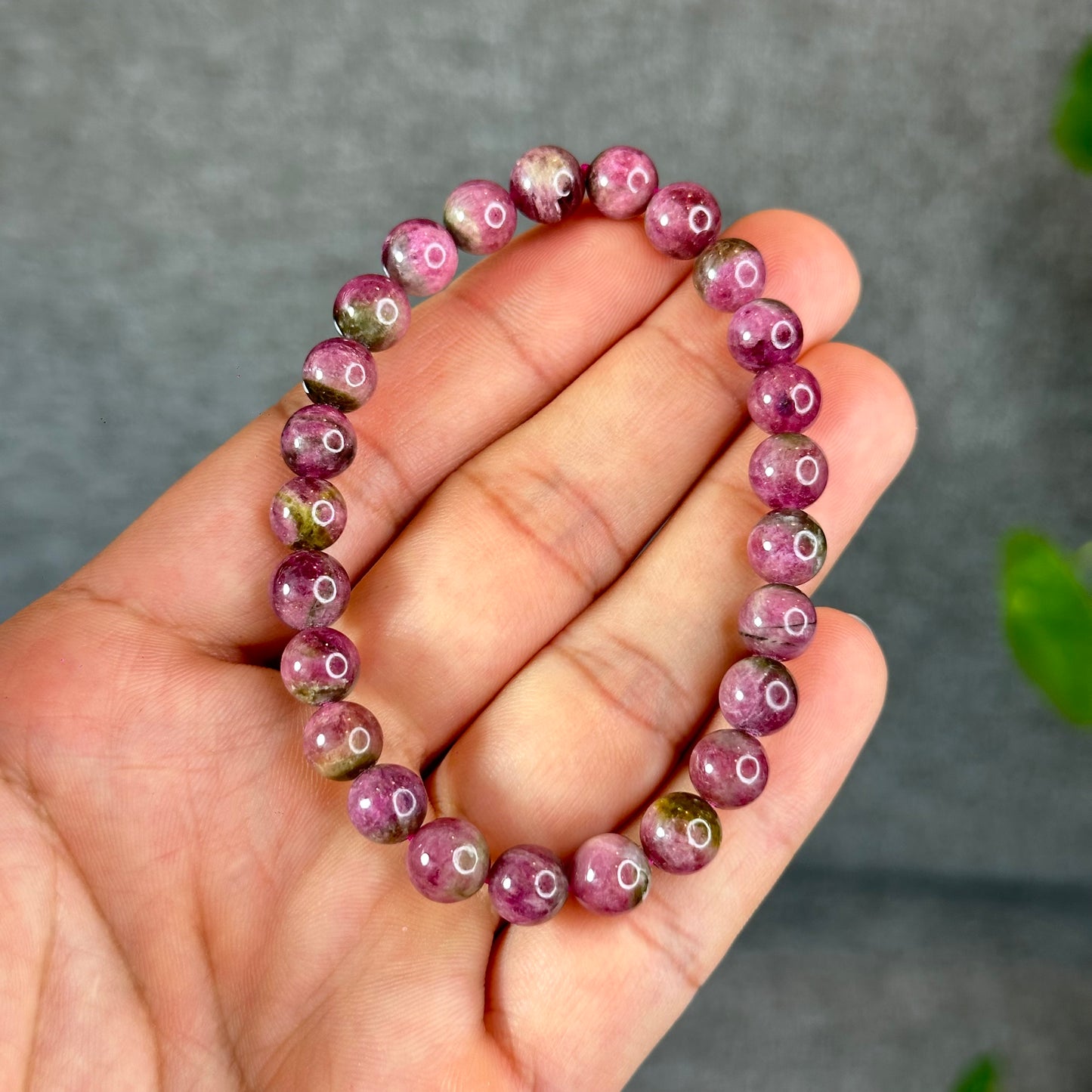 Natural Watermelon Tourmaline Bracelet Size 7 mm