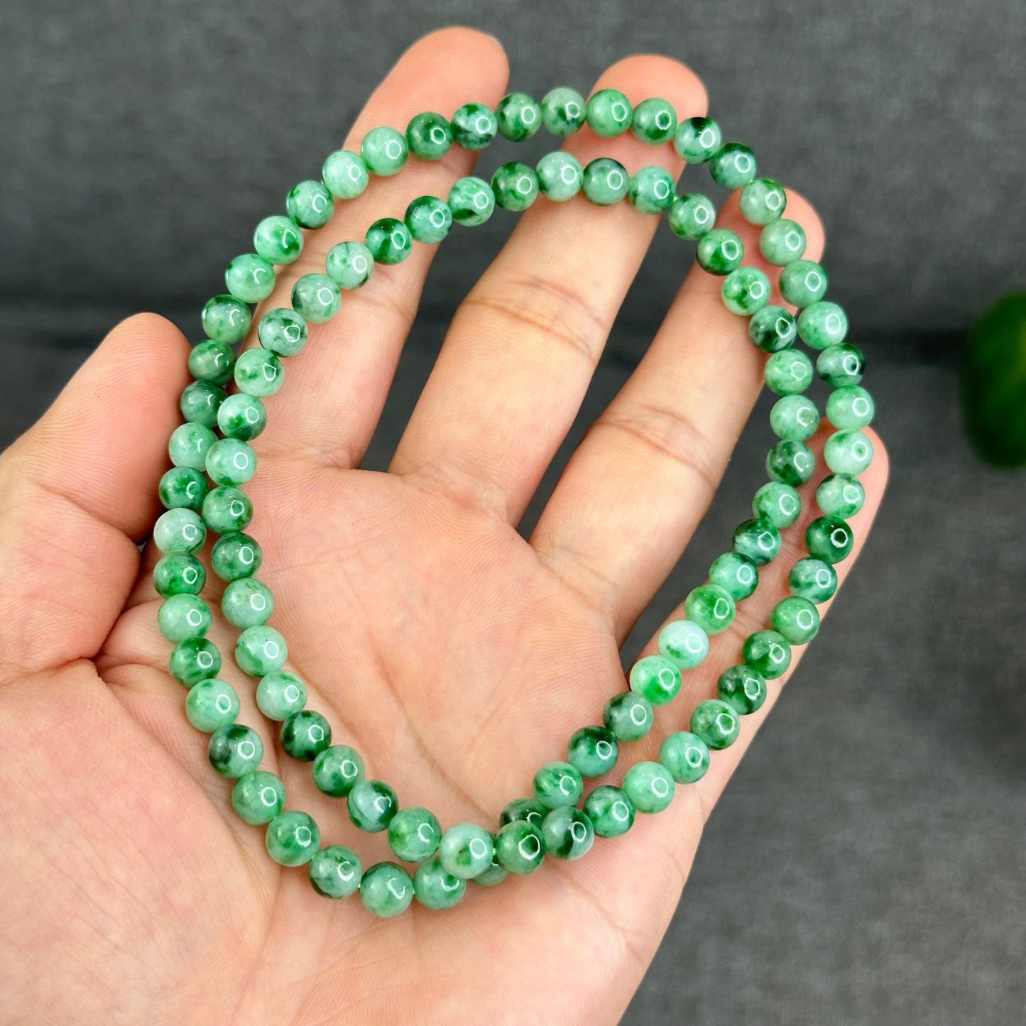 Natural Apple Green Type A Jadeite Jade Triple Wrap VIP Bracelet Size 6.5 mm