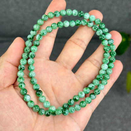 Natural Apple Green Type A Jadeite Jade Triple Wrap VIP Bracelet Size 6.5 mm