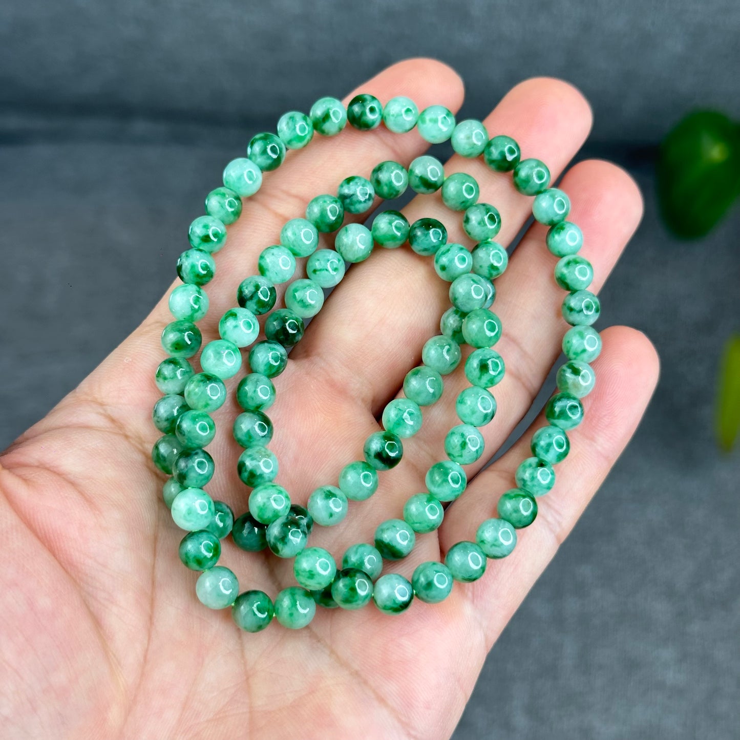 Natural Apple Green Type A Jadeite Jade Triple Wrap VIP Bracelet Size 6.5 mm