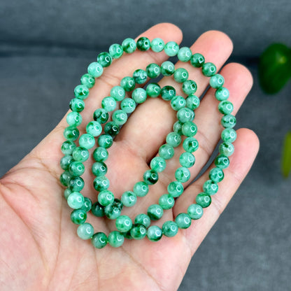 Natural Apple Green Type A Jadeite Jade Triple Wrap VIP Bracelet Size 6.5 mm