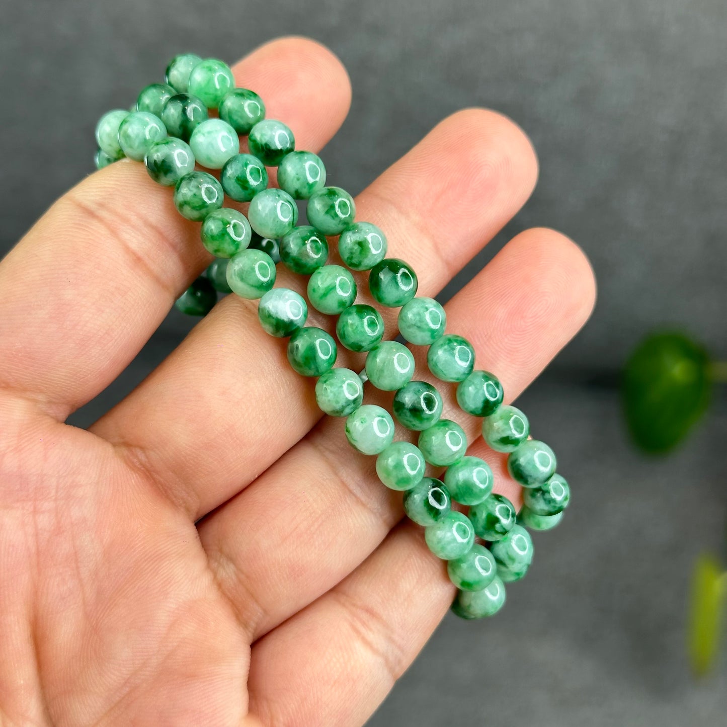 Natural Apple Green Type A Jadeite Jade Triple Wrap VIP Bracelet Size 6.5 mm