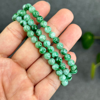 Natural Apple Green Type A Jadeite Jade Triple Wrap VIP Bracelet Size 6.5 mm