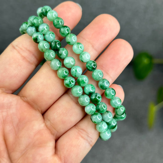 Natural Apple Green Type A Jadeite Jade Triple Wrap VIP Bracelet Size 6.5 mm