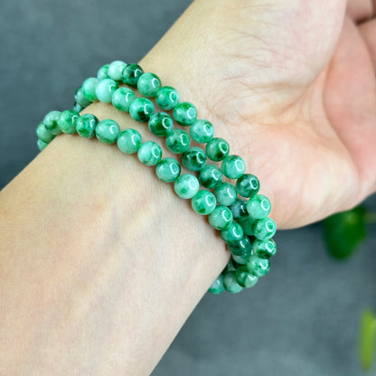 Natural Apple Green Type A Jadeite Jade Triple Wrap VIP Bracelet Size 6.5 mm