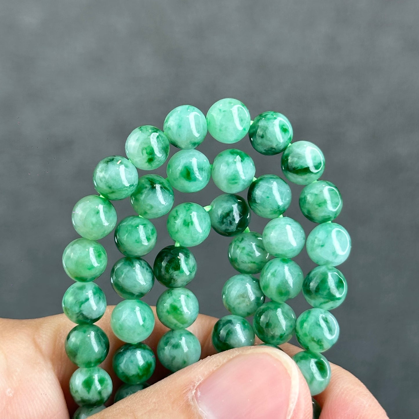 Natural Apple Green Type A Jadeite Jade Triple Wrap VIP Bracelet Size 6.5 mm