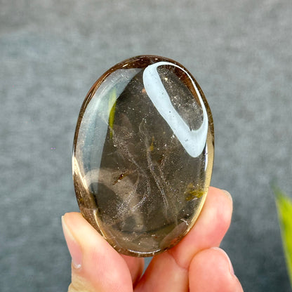 Natural Clear Smokey Quartz VIP Palm Stone