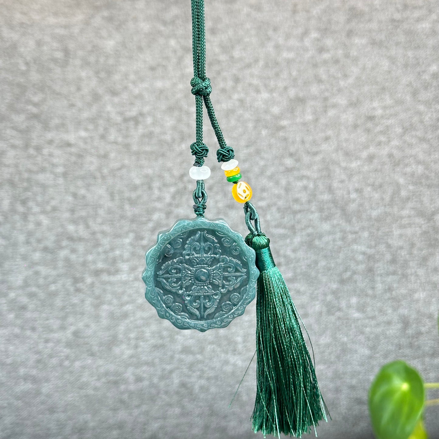 Natural Water Green Type A Jadeite Jade Lotus Eight Treasures Pendant