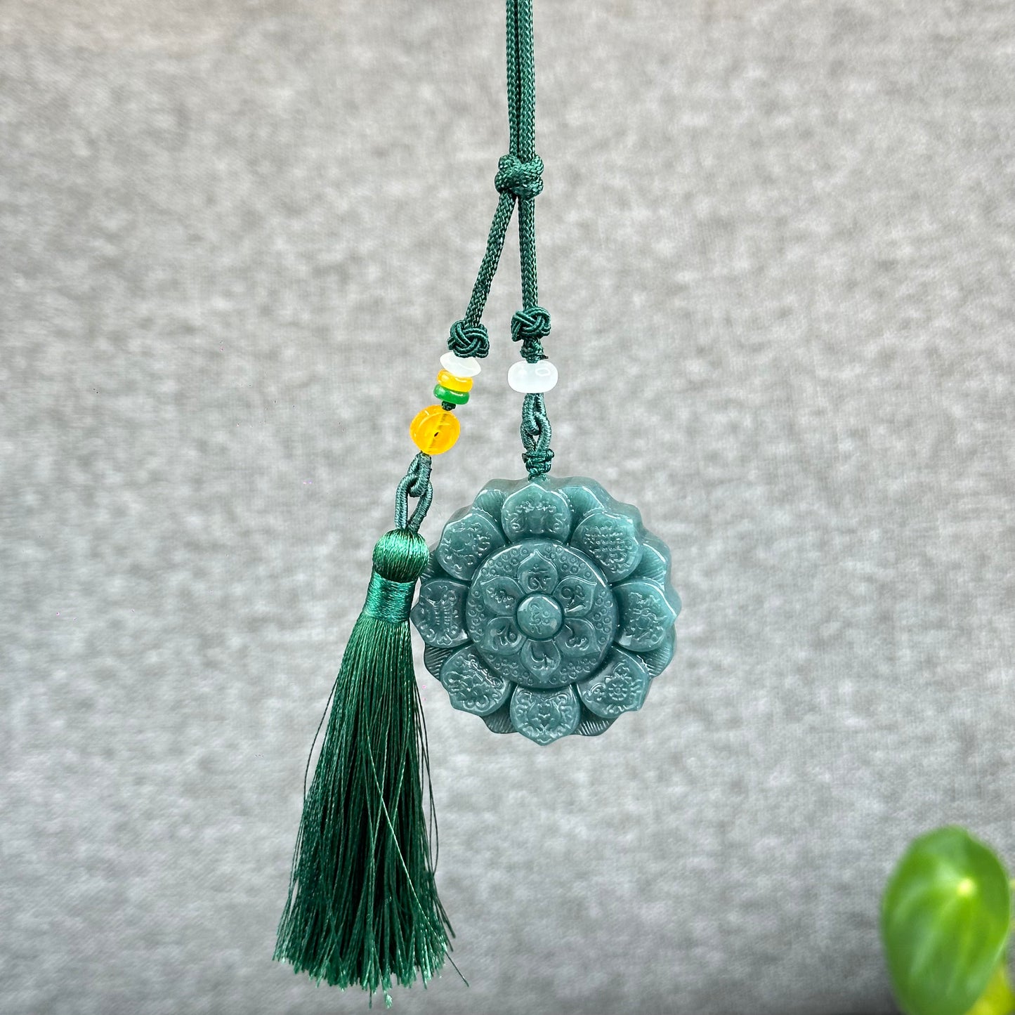 Natural Water Green Type A Jadeite Jade Lotus Eight Treasures Pendant
