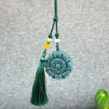 Natural Water Green Type A Jadeite Jade Lotus Eight Treasures Pendant
