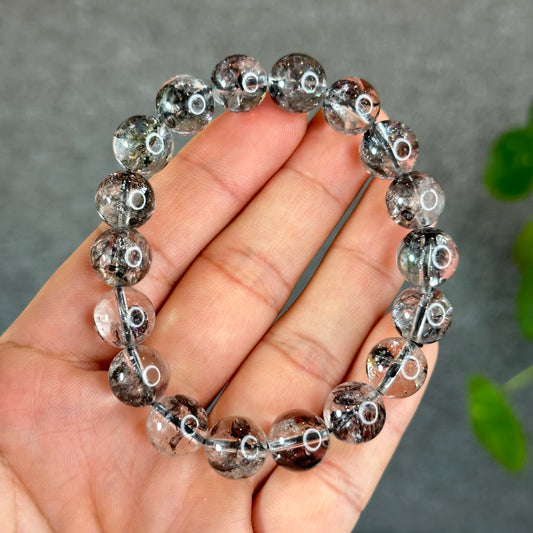 Natural Light Black Herkimer Bracelet Size 11 mm