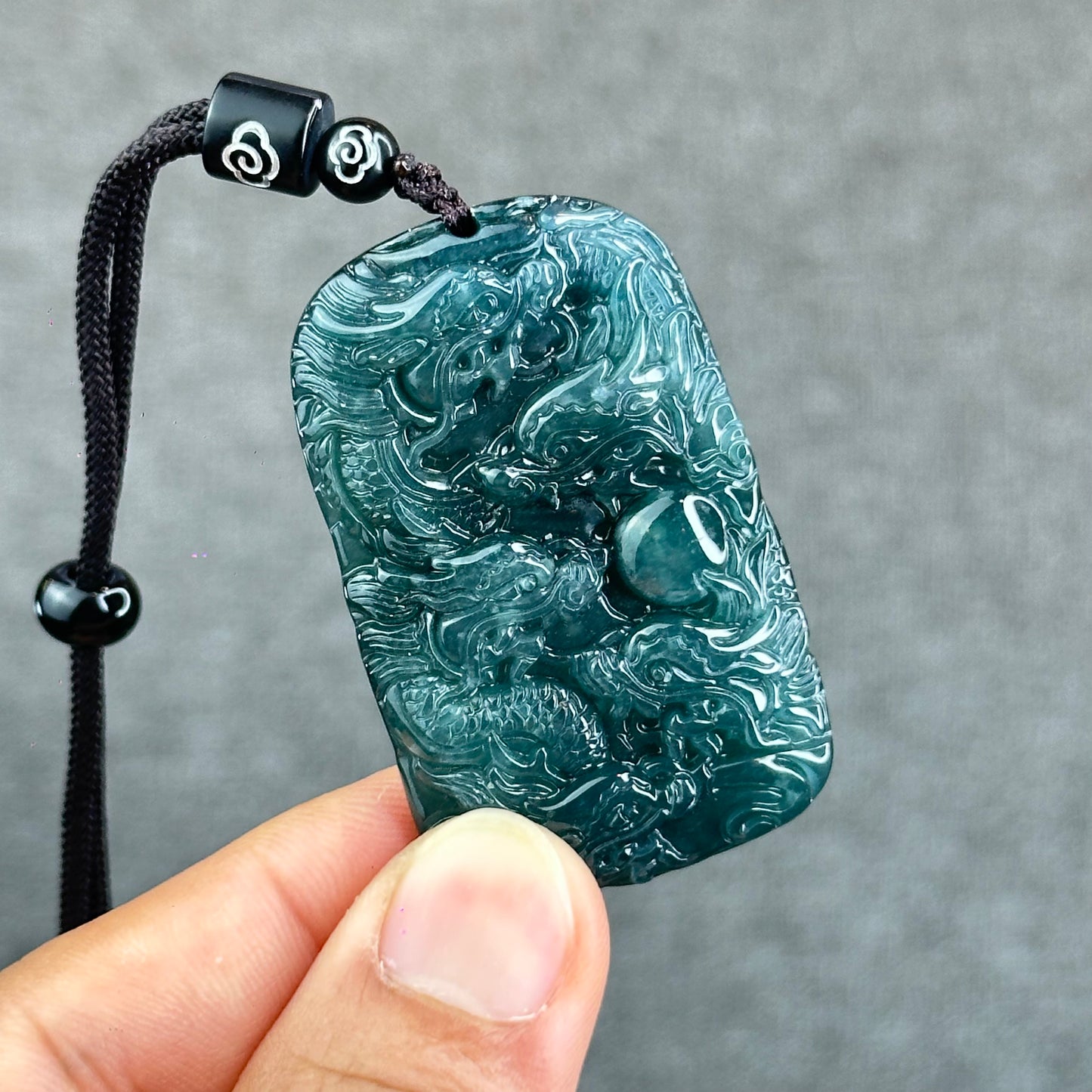 Natural Water Green Type A Jadeite Jade Dragon Pendant