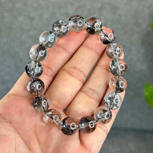 Natural Light Black Herkimer Bracelet Size 12 mm