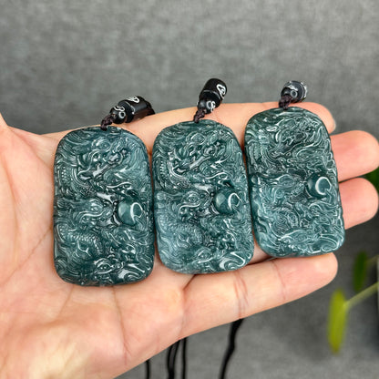 Natural Water Green Type A Jadeite Jade Dragon Pendant