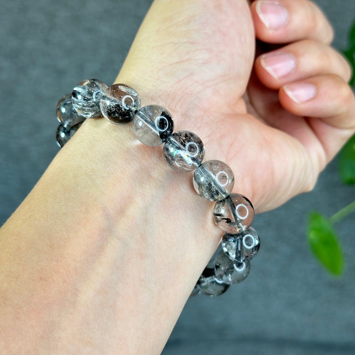 Bracelet Herkimer Noir Clair Taille 12 mm