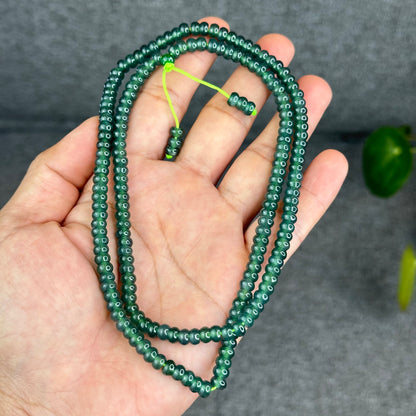 Natural Translucent Water Green Type A Jadeite Jade Necklace Chicklet Style Size 5.5 mm