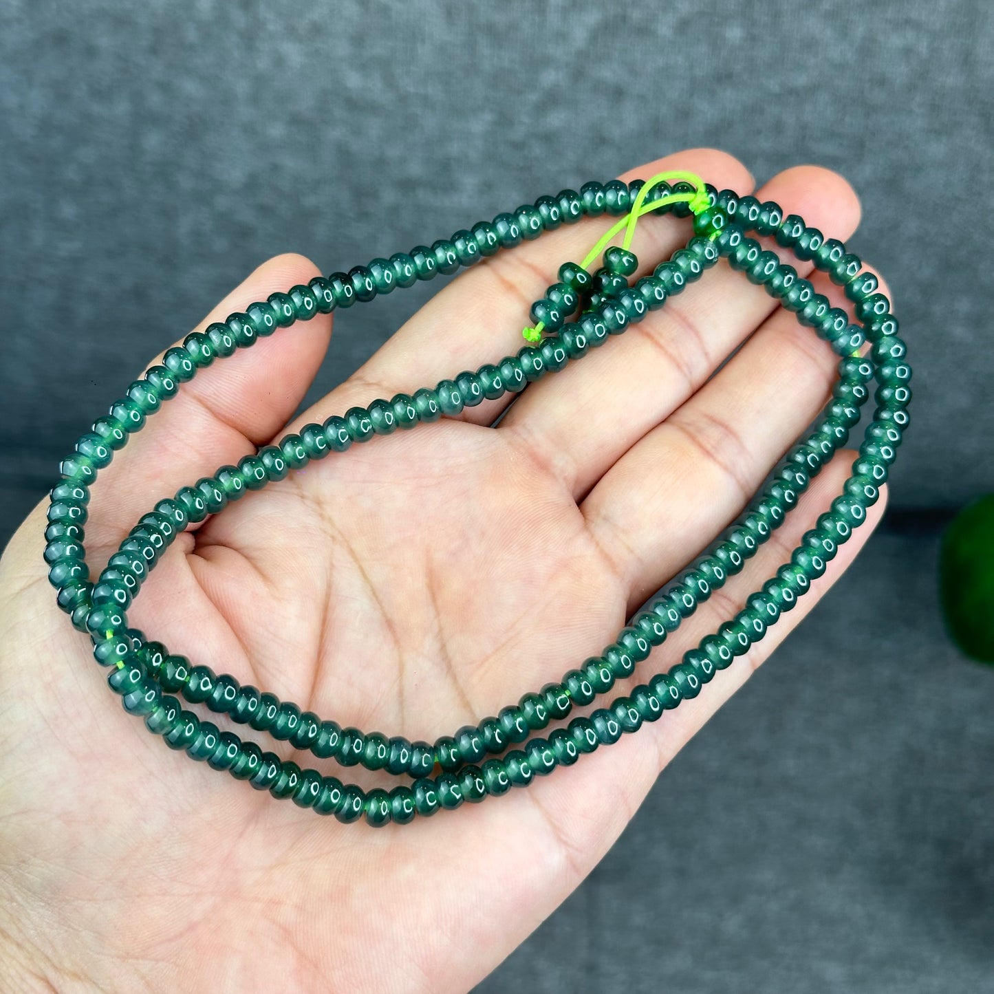 Natural Translucent Water Green Type A Jadeite Jade Necklace Chicklet Style Size 5.5 mm