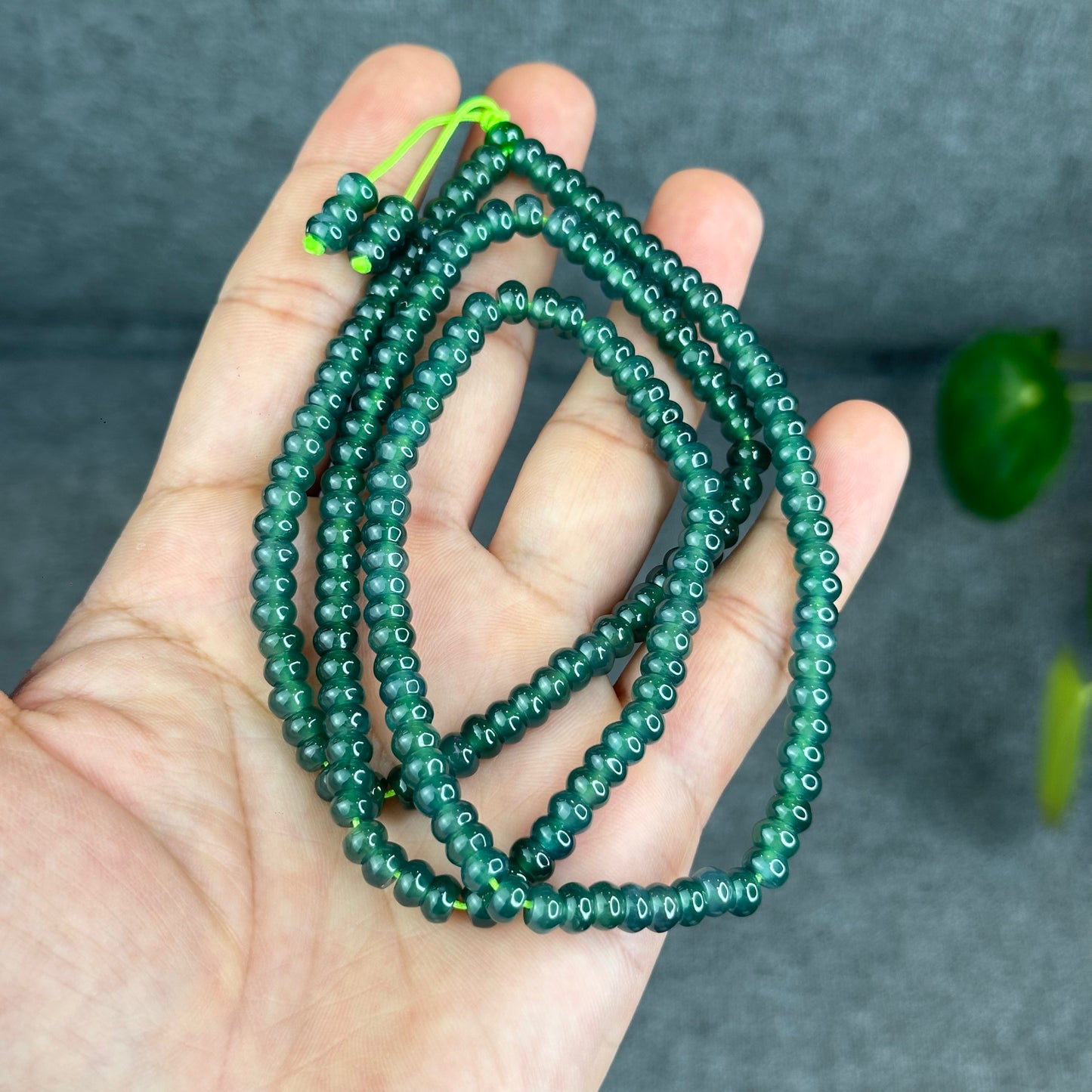 Natural Translucent Water Green Type A Jadeite Jade Necklace Chicklet Style Size 5.5 mm