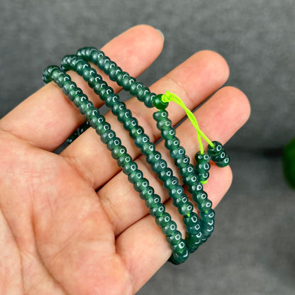 Natural Translucent Water Green Type A Jadeite Jade Necklace Chicklet Style Size 5.5 mm