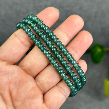Natural Translucent Water Green Type A Jadeite Jade Necklace Chicklet Style Size 5.5 mm