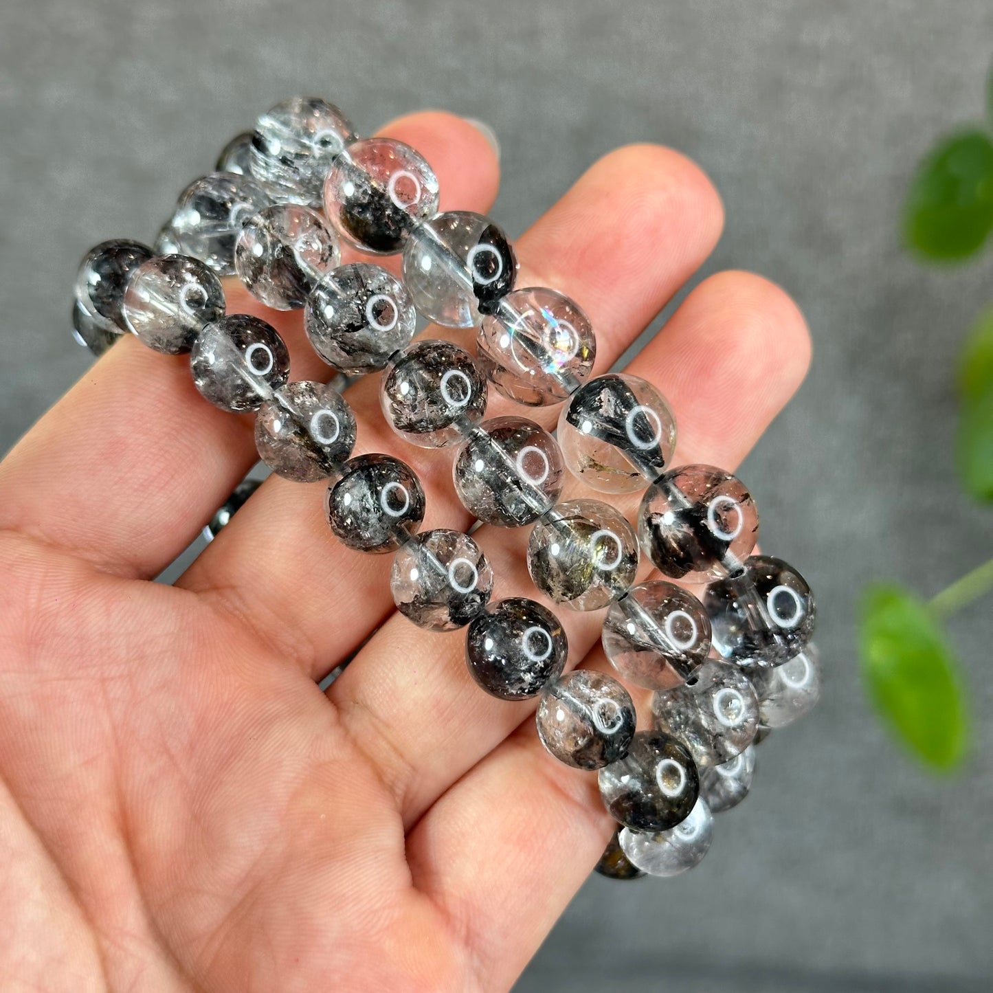 Bracelet Herkimer Noir Clair Taille 12 mm