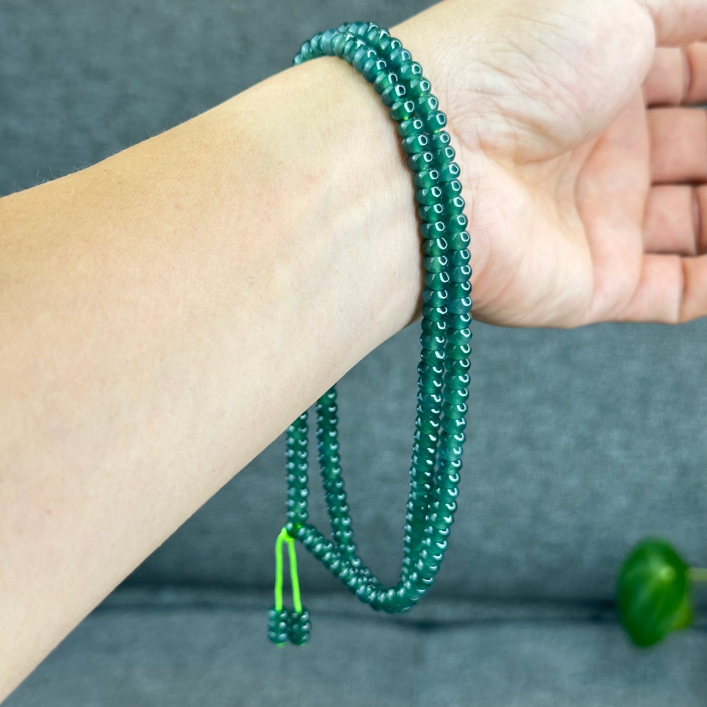 Natural Translucent Water Green Type A Jadeite Jade Necklace Chicklet Style Size 5.5 mm