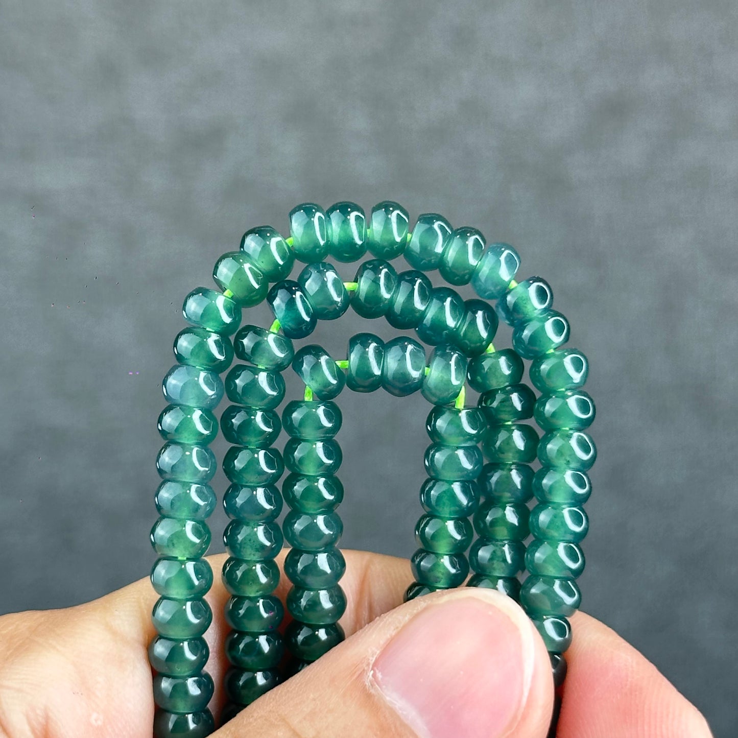 Natural Translucent Water Green Type A Jadeite Jade Necklace Chicklet Style Size 5.5 mm