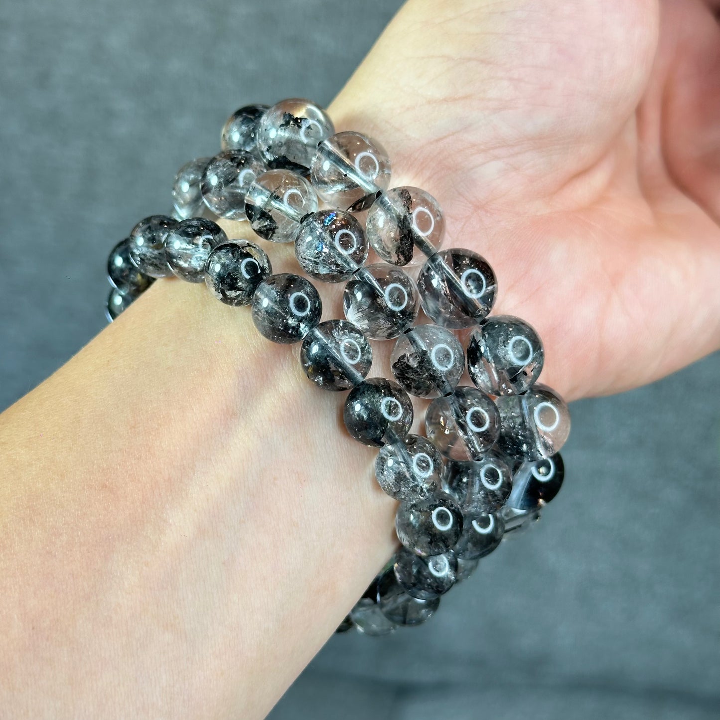 Bracelet Herkimer Noir Clair Taille 12 mm