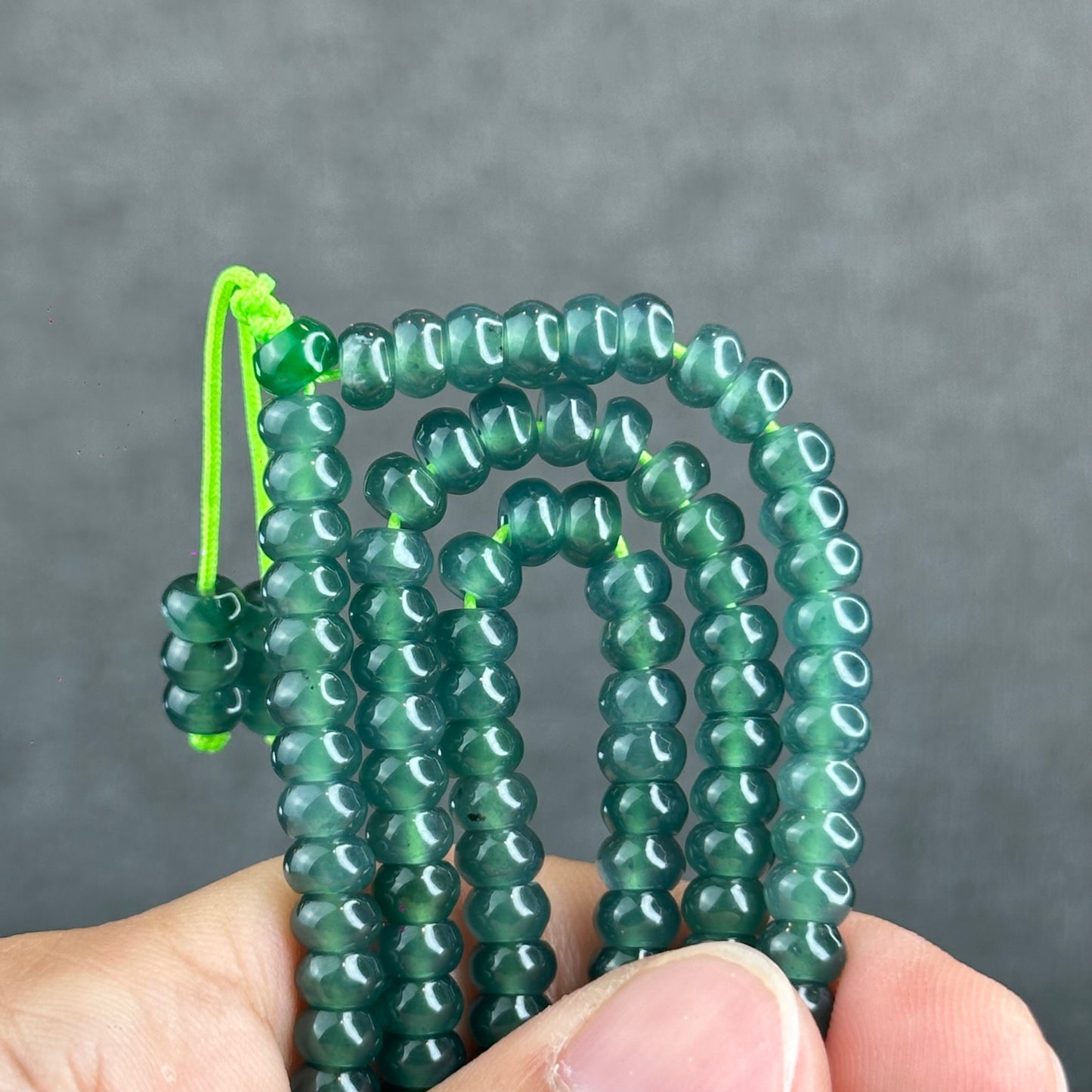 Natural Translucent Water Green Type A Jadeite Jade Necklace Chicklet Style Size 5.5 mm