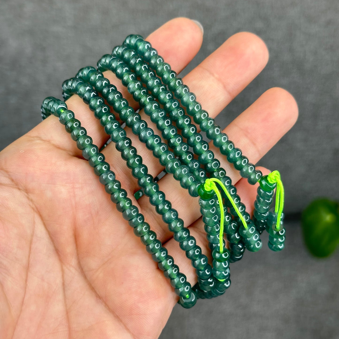 Natural Translucent Water Green Type A Jadeite Jade Necklace Chicklet Style Size 5.5 mm