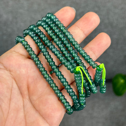 Natural Translucent Water Green Type A Jadeite Jade Necklace Chicklet Style Size 5.5 mm
