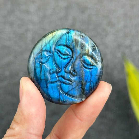 Natural Labradorite Sun and Moon Disk Figurine
