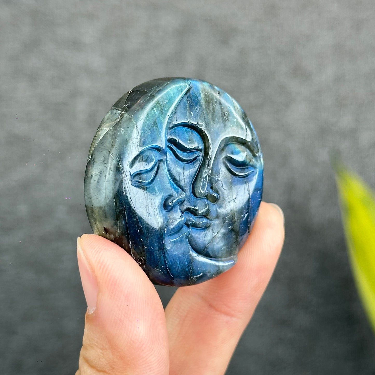 Natural Labradorite Sun and Moon Disk Figurine
