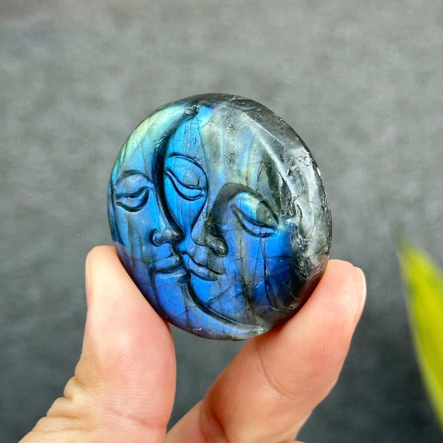Natural Labradorite Sun and Moon Disk Figurine