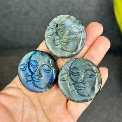 Natural Labradorite Sun and Moon Disk Figurine