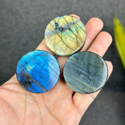 Natural Labradorite Sun and Moon Disk Figurine