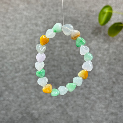 Natural Heart Translucent Multi-Coloyr Jadeite Jade Bracelet Size 10-10.5 mm