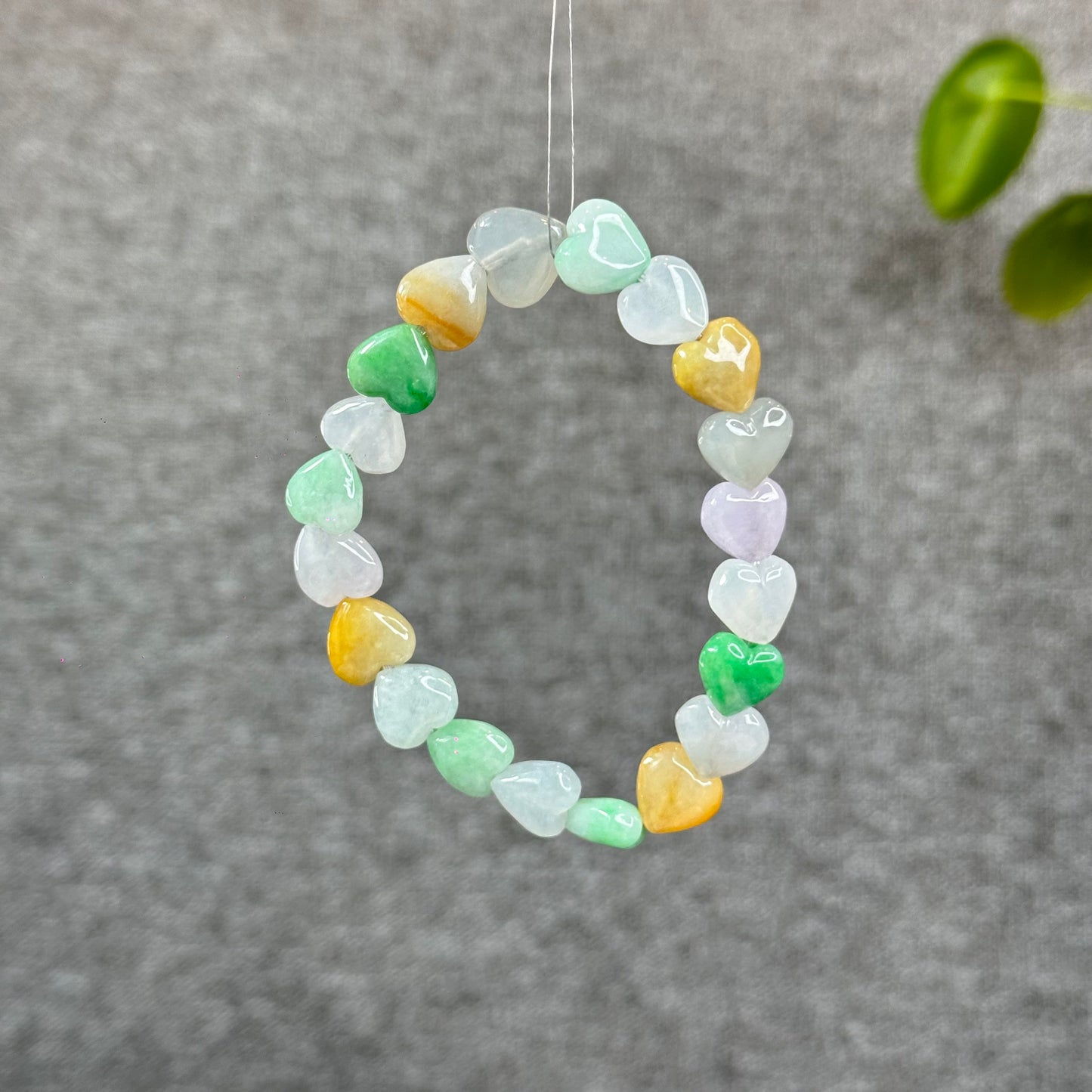 Natural Heart Translucent Multi-Coloyr Jadeite Jade Bracelet Size 10-10.5 mm