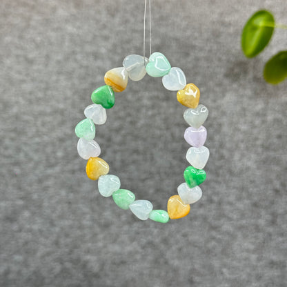 Natural Heart Translucent Multi-Coloyr Jadeite Jade Bracelet Size 10-10.5 mm