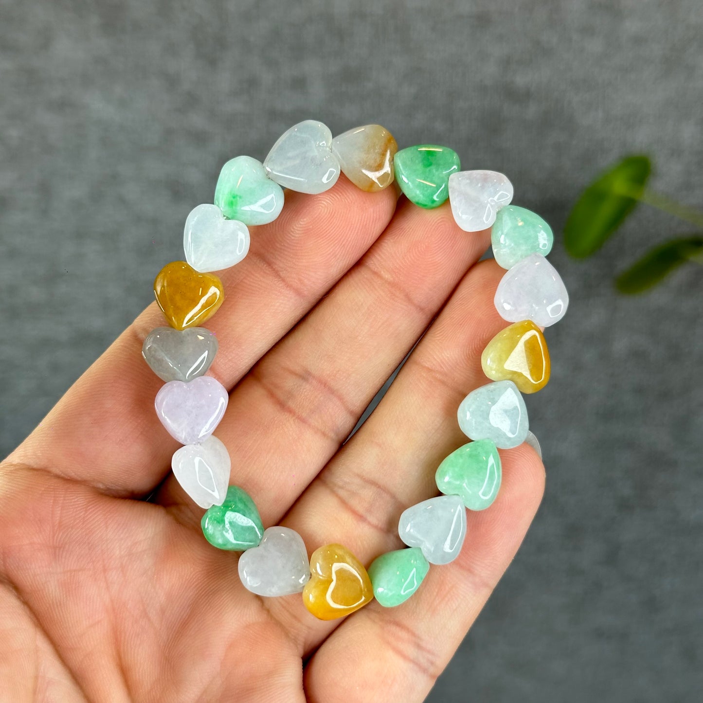 Natural Heart Translucent Multi-Coloyr Jadeite Jade Bracelet Size 10-10.5 mm