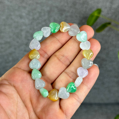 Natural Heart Translucent Multi-Coloyr Jadeite Jade Bracelet Size 10-10.5 mm