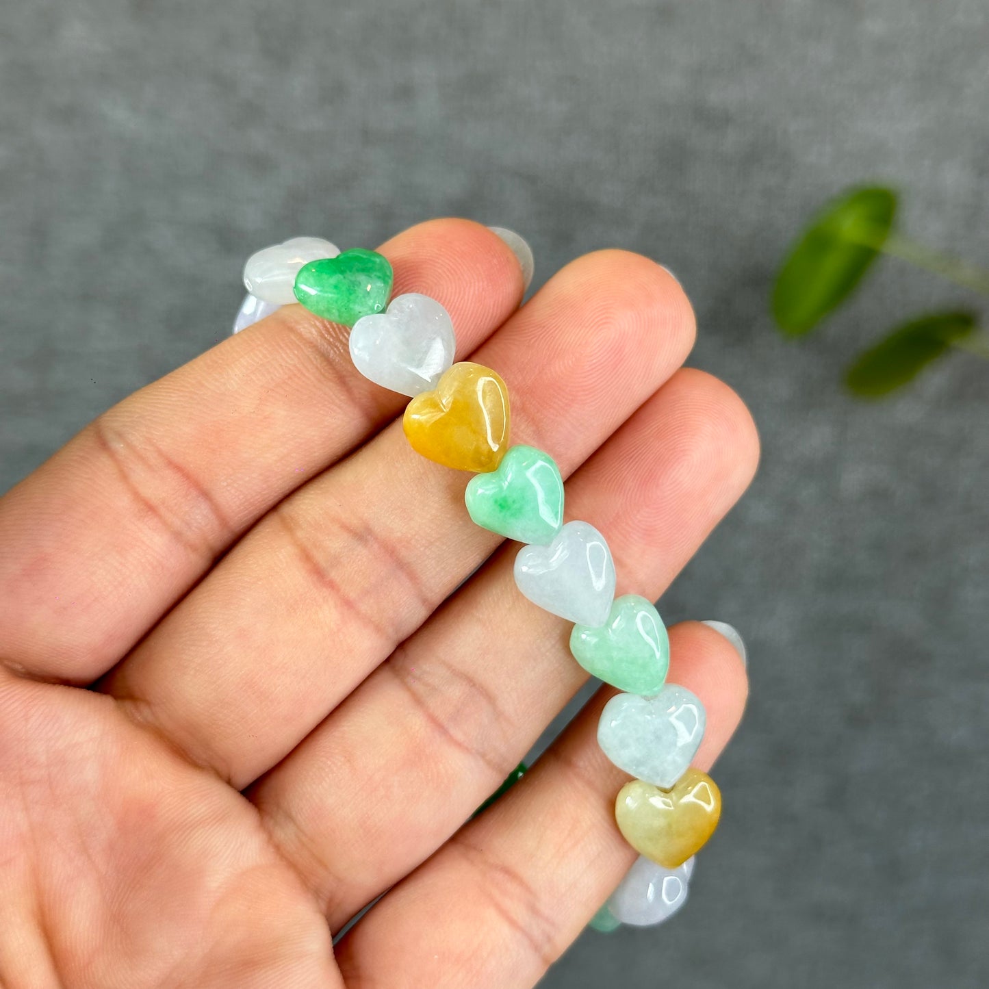 Natural Heart Translucent Multi-Coloyr Jadeite Jade Bracelet Size 10-10.5 mm