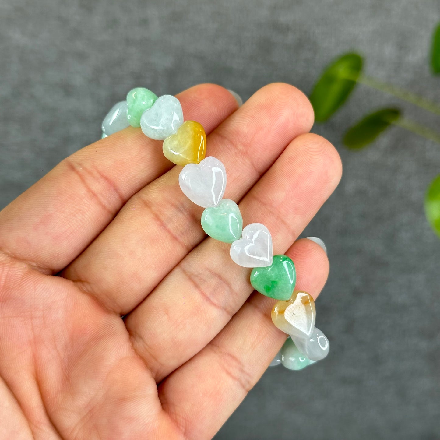 Natural Heart Translucent Multi-Coloyr Jadeite Jade Bracelet Size 10-10.5 mm