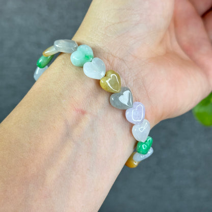 Natural Heart Translucent Multi-Coloyr Jadeite Jade Bracelet Size 10-10.5 mm