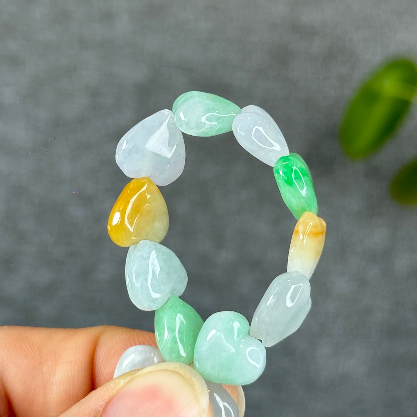 Natural Heart Translucent Multi-Coloyr Jadeite Jade Bracelet Size 10-10.5 mm