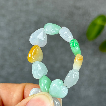 Natural Heart Translucent Multi-Coloyr Jadeite Jade Bracelet Size 10-10.5 mm